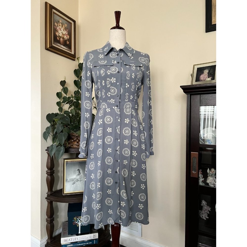 Boden Gray Button Down Long Sleeve Dress sz 2